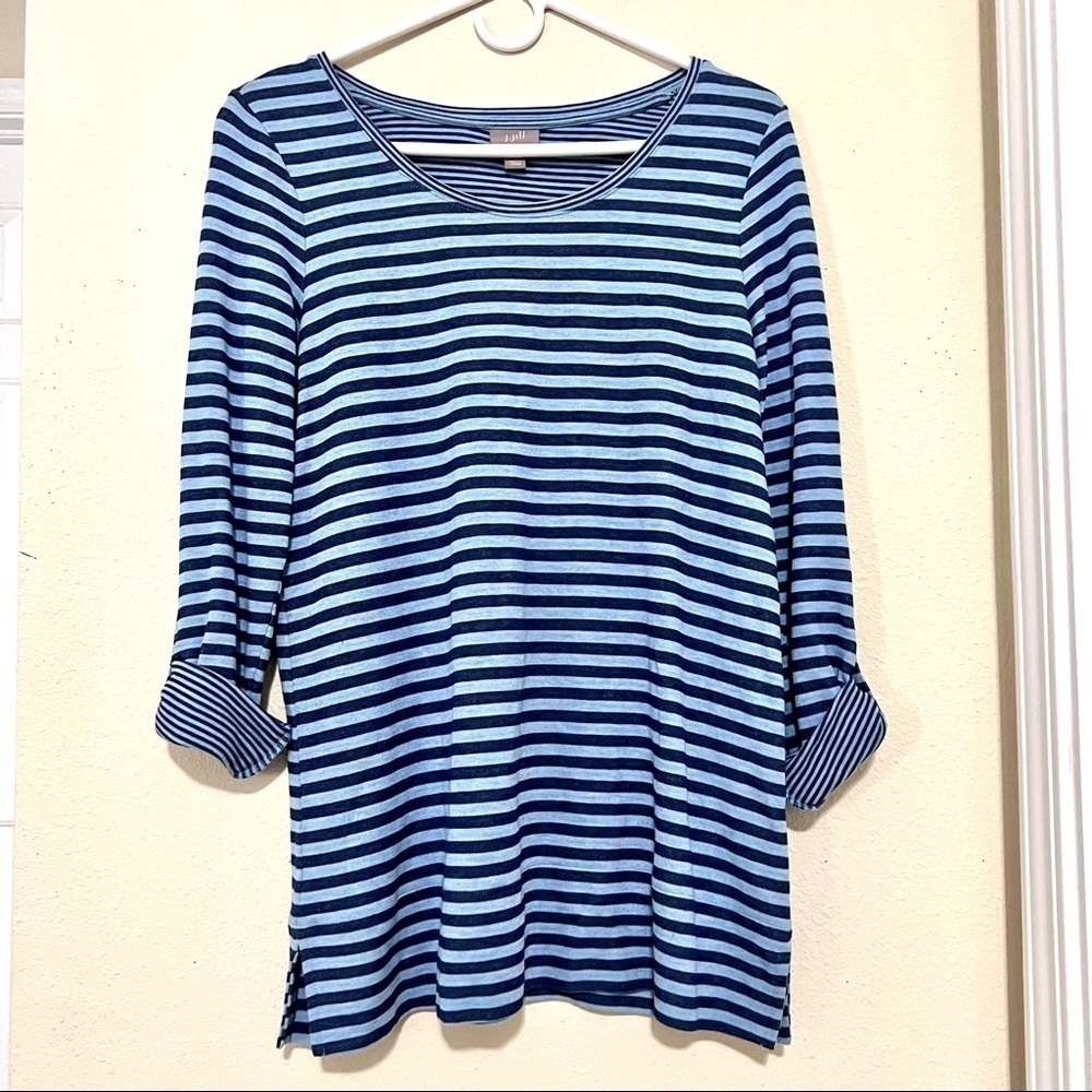 J. JILL oversized Tunic Navy blue Statement-Stripe Knit Bateau Tee womens XS